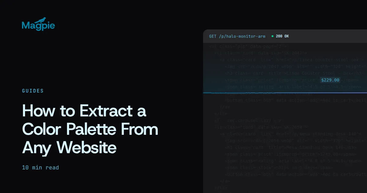 Magpie title card: How to Extract a Color Palette From Any Website