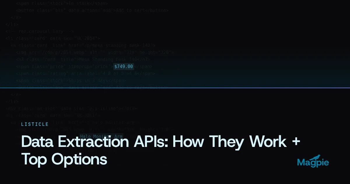 Magpie title card: Data Extraction APIs: How They Work + Top Options