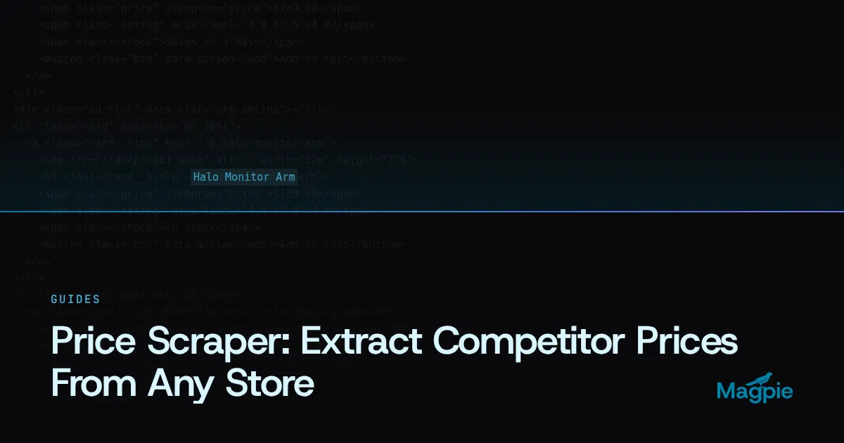 Magpie title card: Price Scraper: Extract Competitor Prices From Any Store