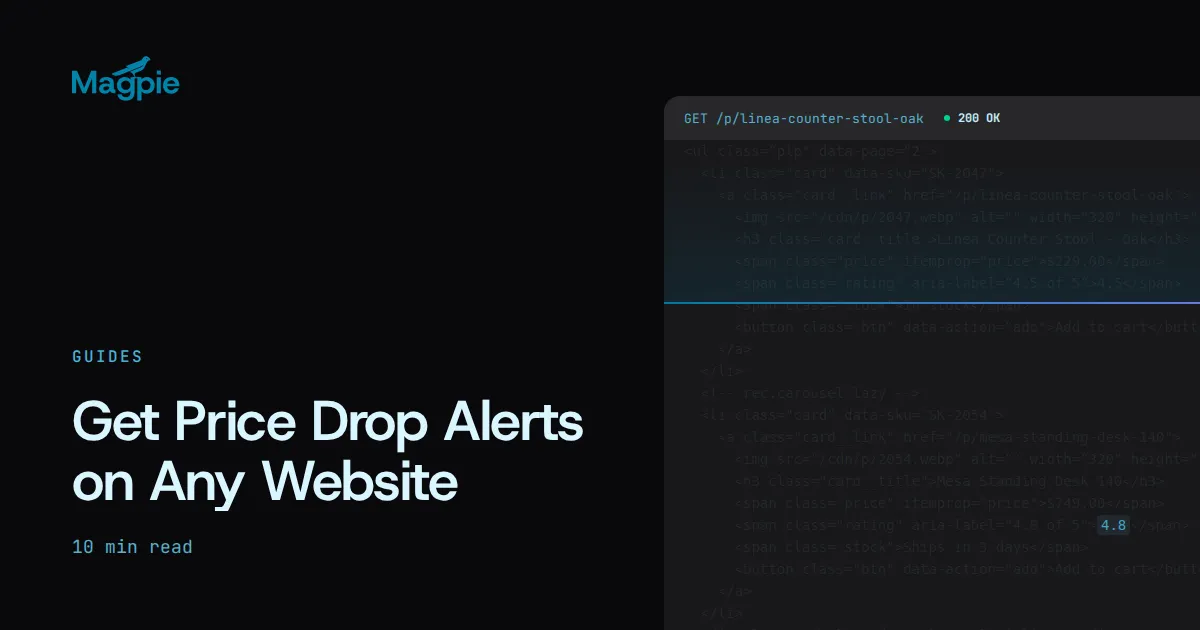 Magpie title card: Get Price Drop Alerts on Any Website