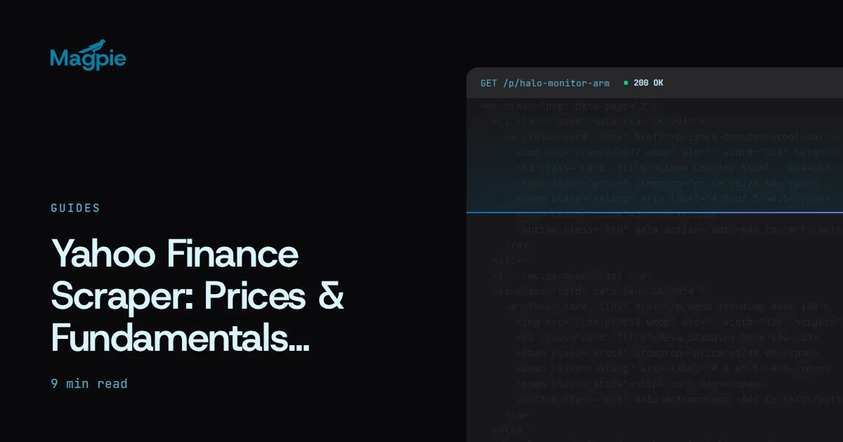 Magpie title card: Yahoo Finance Scraper: Prices & Fundamentals (Tested)