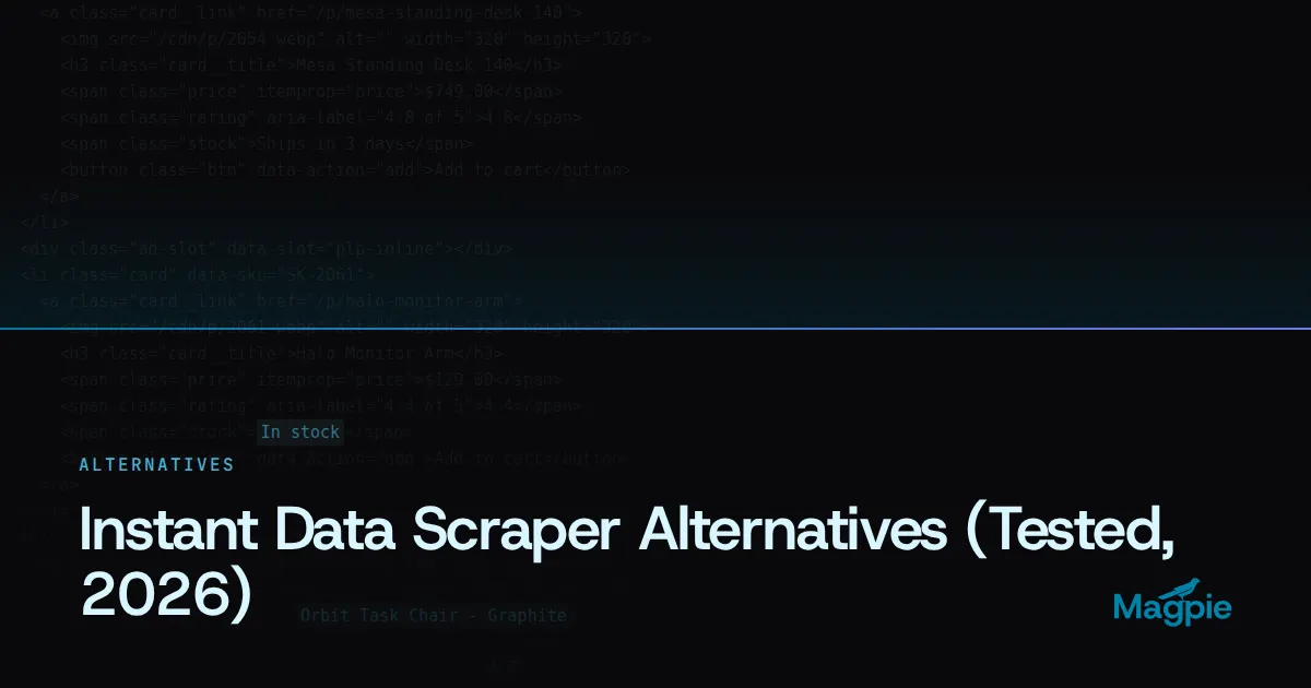 Magpie title card: Instant Data Scraper Alternatives (Tested, 2026)