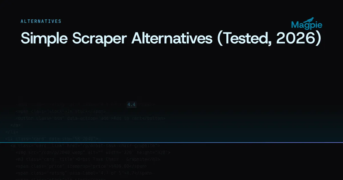 Magpie title card: Simple Scraper Alternatives (Tested, 2026)