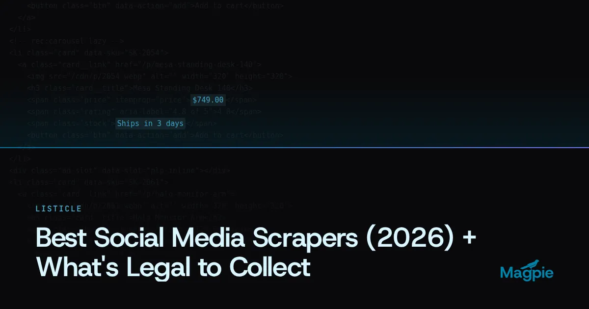 Magpie title card: Best Social Media Scrapers (2026) + What's Legal to Collect