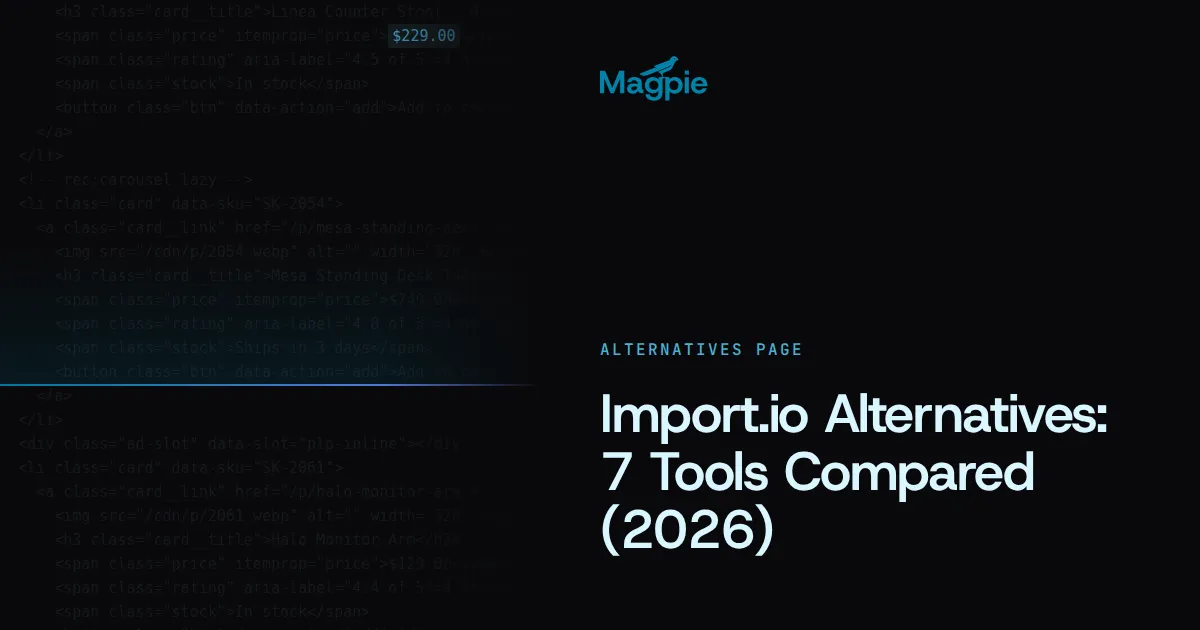 Magpie title card: Import.io Alternatives: 7 Tools Compared (2026)