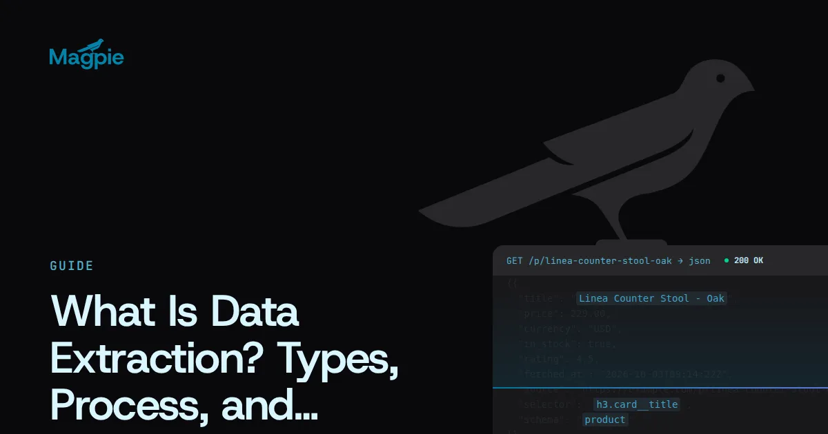 Magpie title card: What Is Data Extraction? Types, Process, and Examples