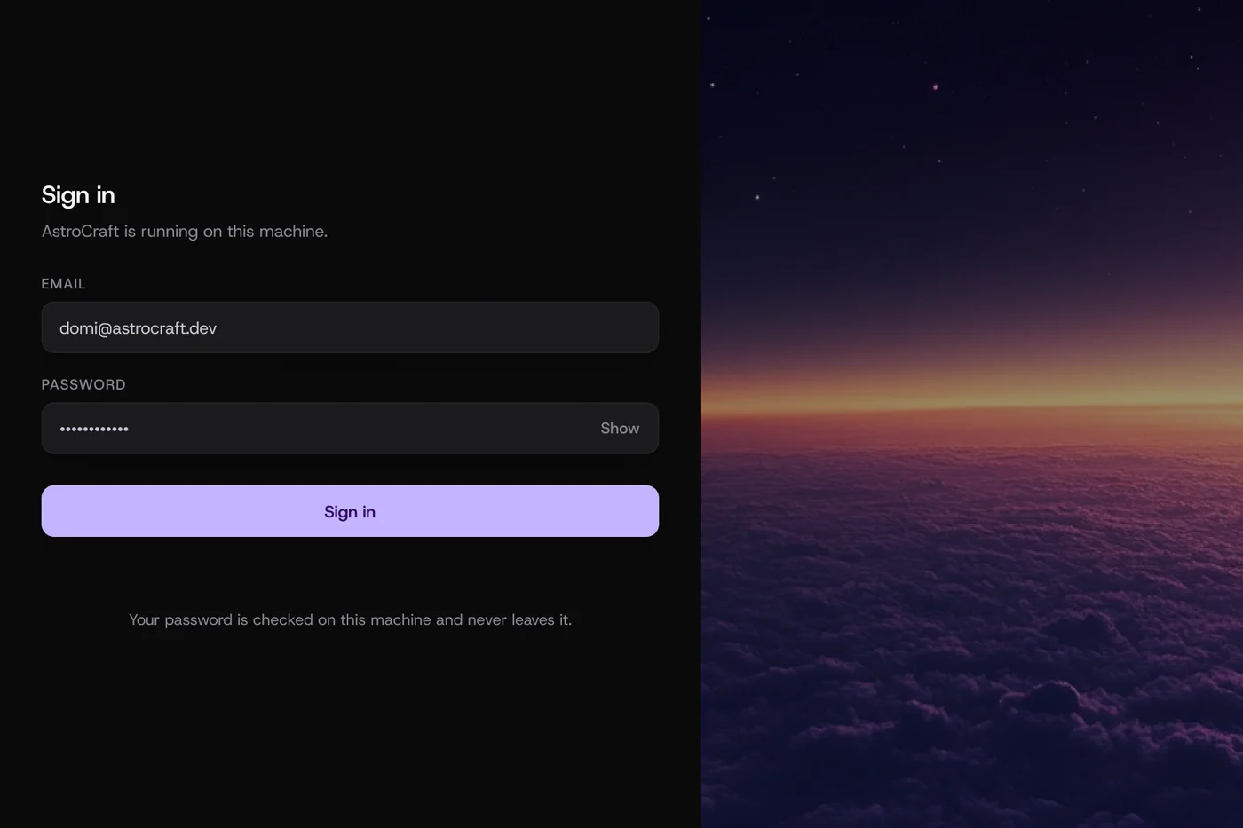 A sign-in page with email and password fields — the kind of login you go through once in the window Magpie opens.